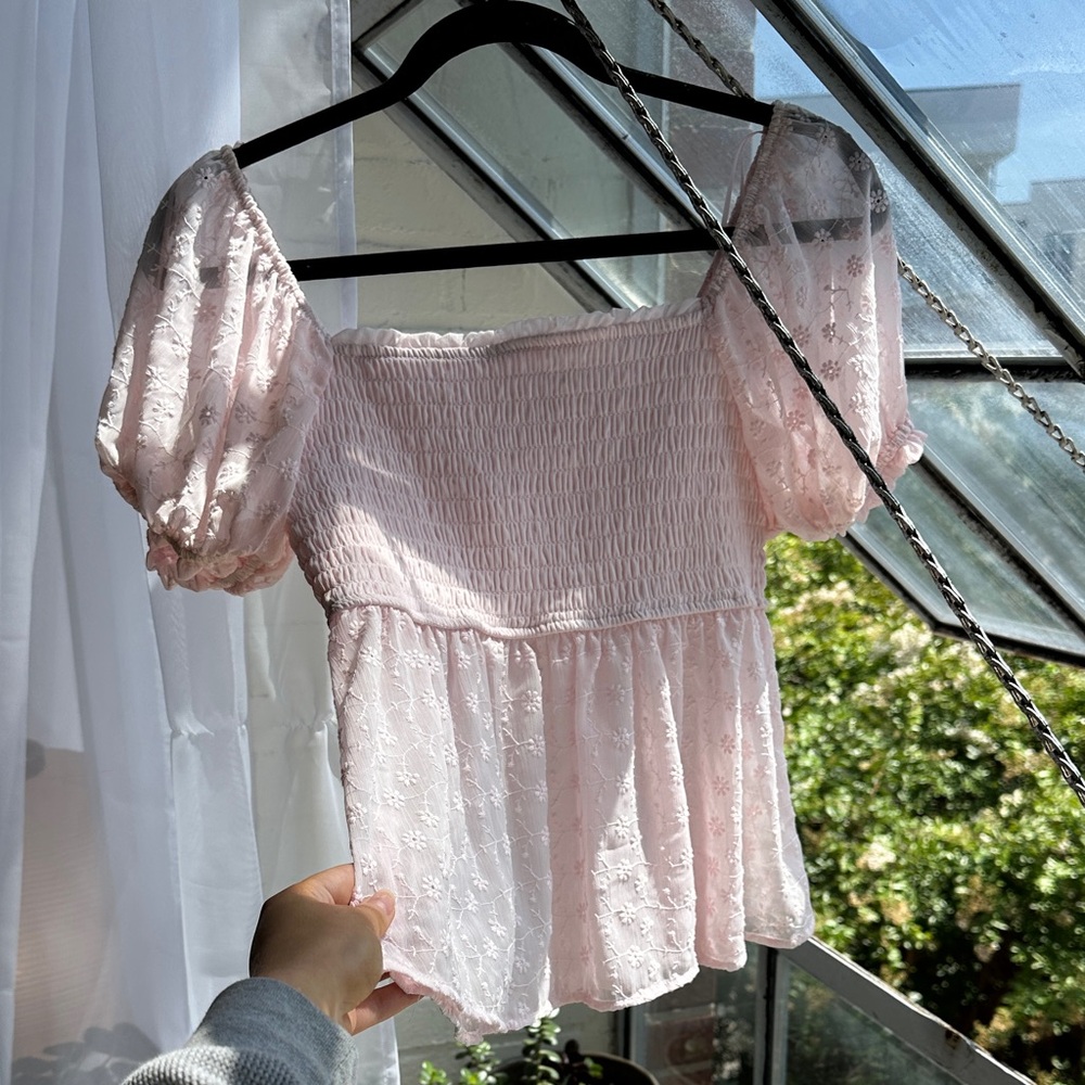 Pink Lace Smocked Women's Top